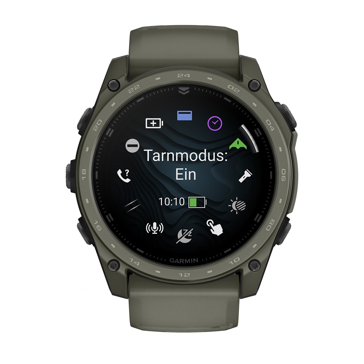 Garmin tactix 8 – AMOLED, 51mm – Titan-Lünette mit Cerakote-Beschichtung Olivgrün und zweifarbigem Silikon-Armband Garmin tactix 8 AMOLED 51mm Cerakote Olivgrün, Ansicht 6