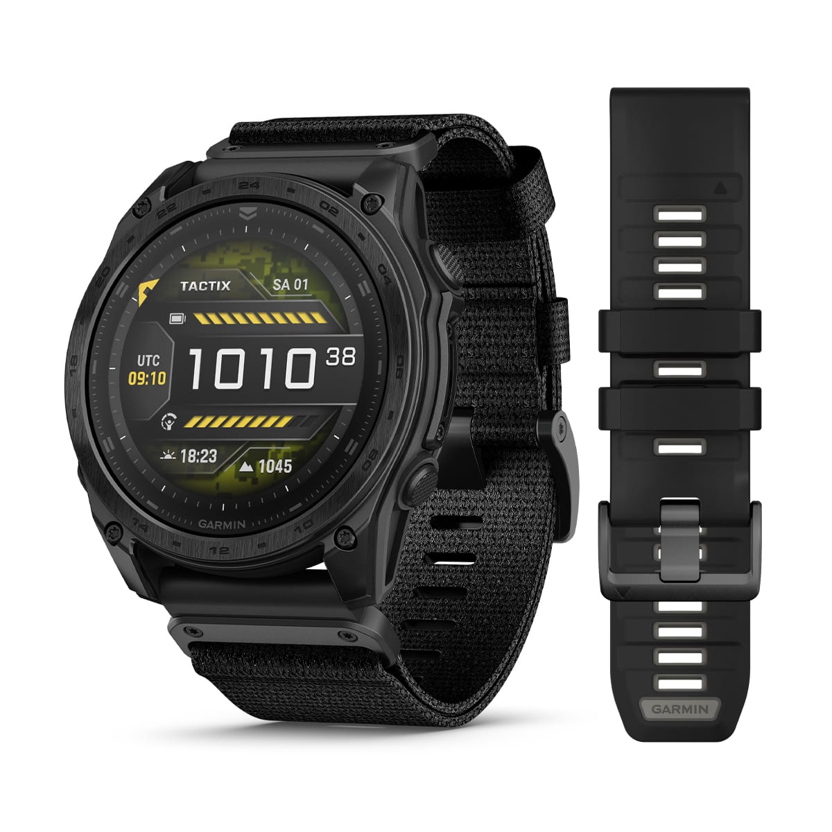 Garmin tactix 8 – AMOLED, 51mm – Titan-Lünette mit Nylon-Armband Schwarz und Silikon-Armband Schwarz/Dunkelgrau Garmin tactix 8 AMOLED 51mm, Ansicht 1