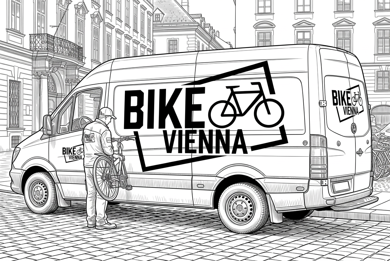 Fahrradtransport Terminvereinbarung Fahrrad-Abholservice in Wien: Fahrrad wird in den BIKE VIENNA Transporter geladen