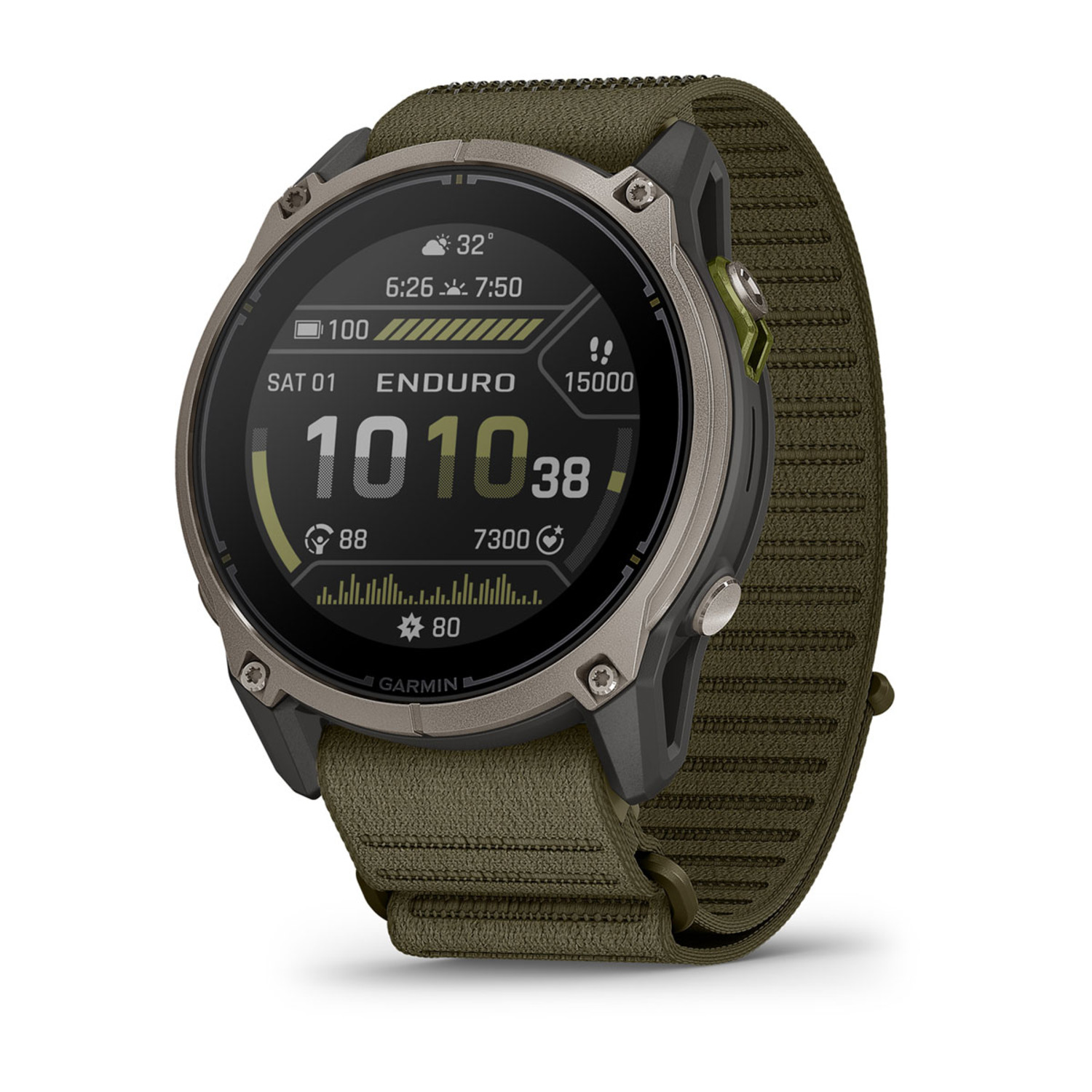 Garmin Enduro 4 – Solar, 51mm – Titan-Lünette mit ComfortFit Textil-Armband Dark Olive Garmin Enduro 4, Ansicht 1